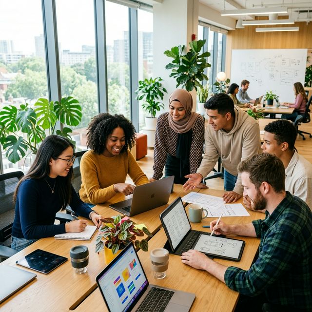 Students in a professional work environment